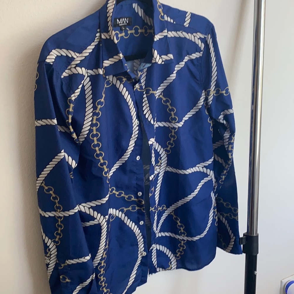 Blue baroque button up shirt size large